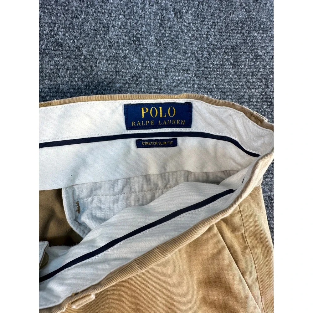 Polo Ralph Lauren Mens Stretch Slim Fit Chino Pants Tan Khaki 33x30 (28 Inseam)
